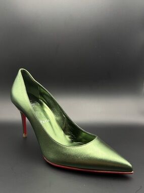 Christian Louboutin Kate 100 Metallic Green Forest Pumps Heels EU 37